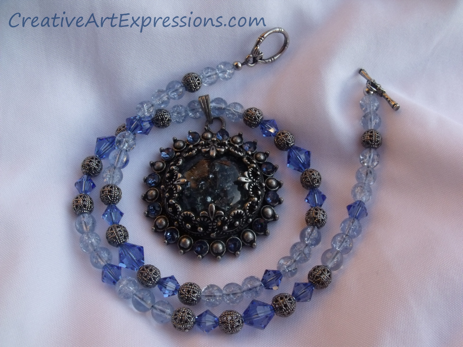 Creative Art Expressions Handmade Blue & Antique Silver Necklace Jewelry Design